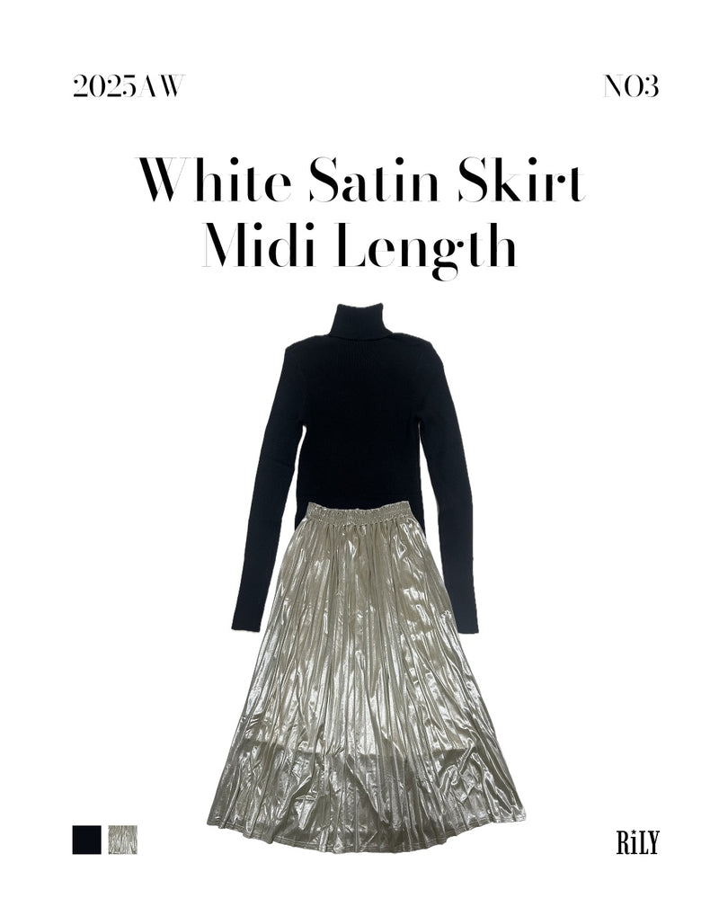 25000013White Satin Pleated Skirt – Midi Length