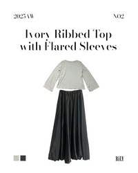 25054Ivory Ribbed Top with Flared Sleeves