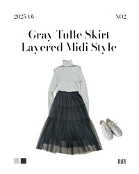 25000014Gray Tulle Skirt – Layered Midi Style