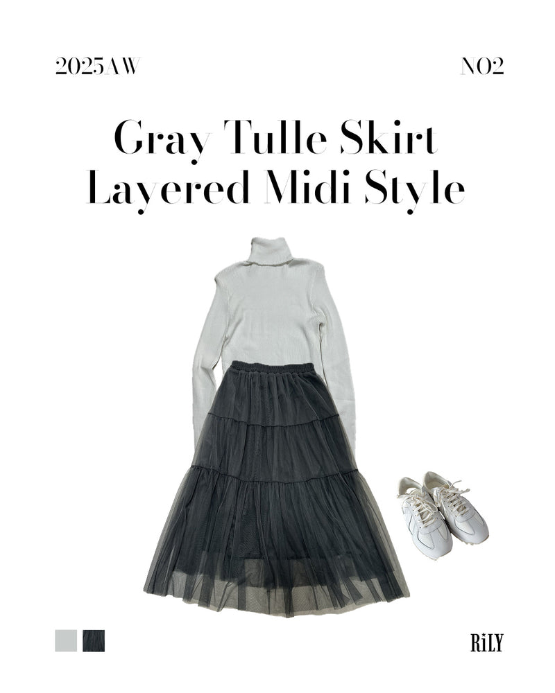25000014Gray Tulle Skirt – Layered Midi Style