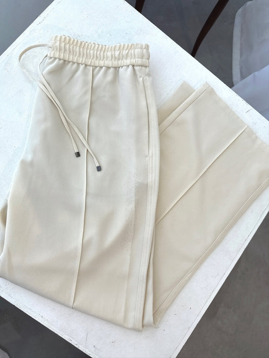 White Drawstring Pants with Center Press