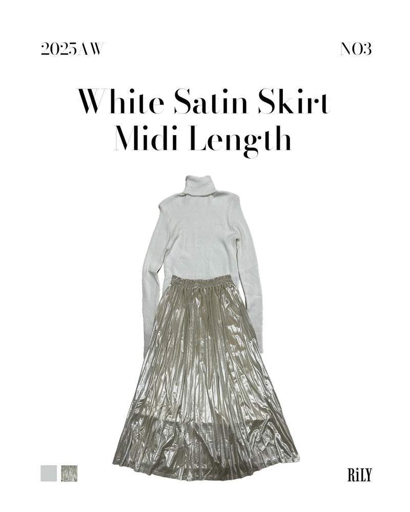 25000013White Satin Pleated Skirt – Midi Length