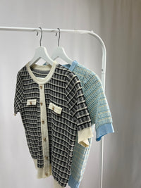 25048Short-Sleeve Tweed Cardigan
