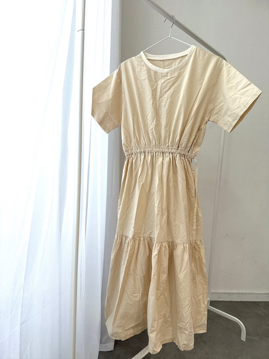 Beige Short-Sleeve Dress