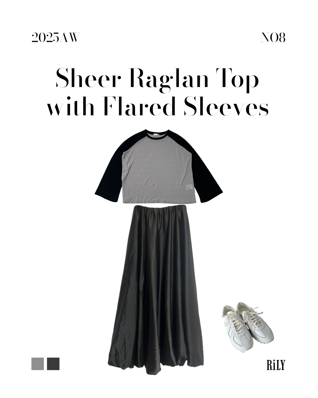 25066Sheer Raglan Top with Flared Sleeves