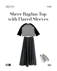 25066Sheer Raglan Top with Flared Sleeves