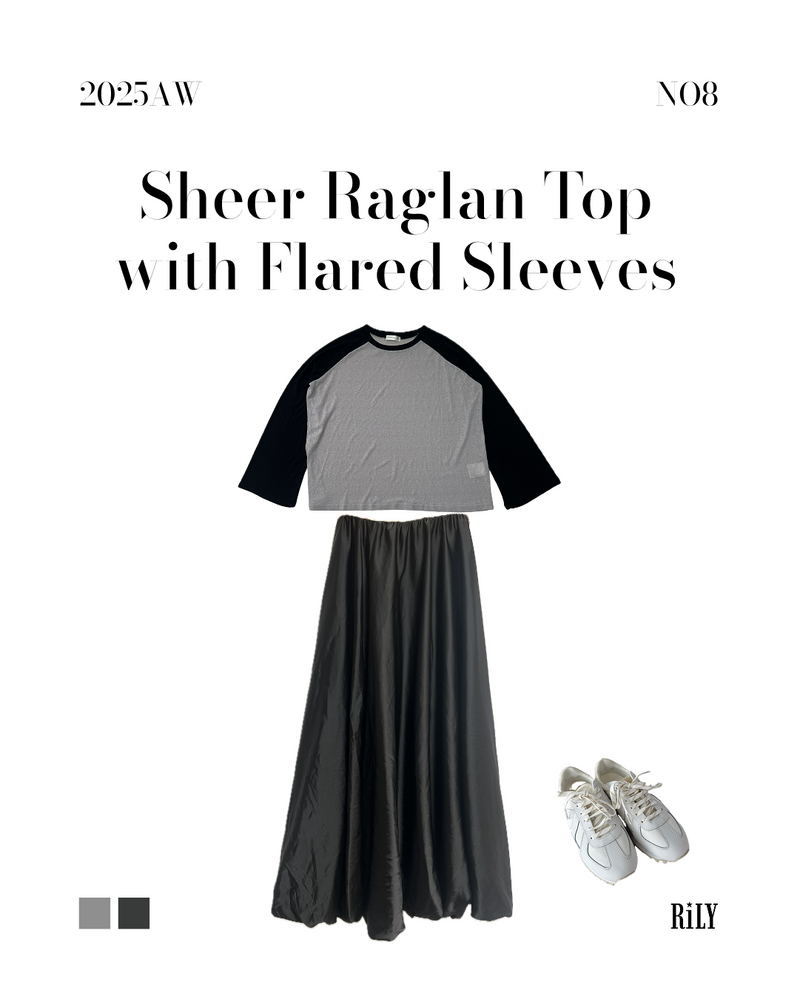 25066Sheer Raglan Top with Flared Sleeves