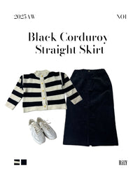 2500006Black Corduroy Straight Skirt