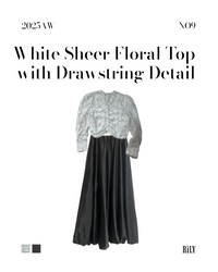 25052White Sheer Floral Top with Drawstring Detail