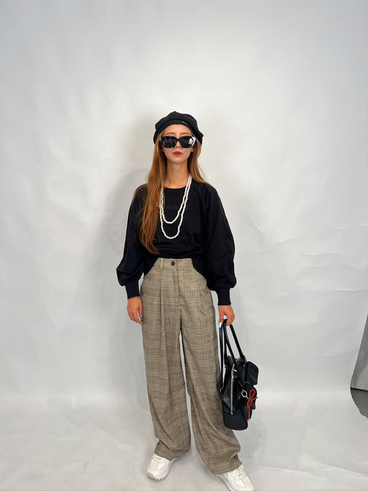 Beige Check Long Pants