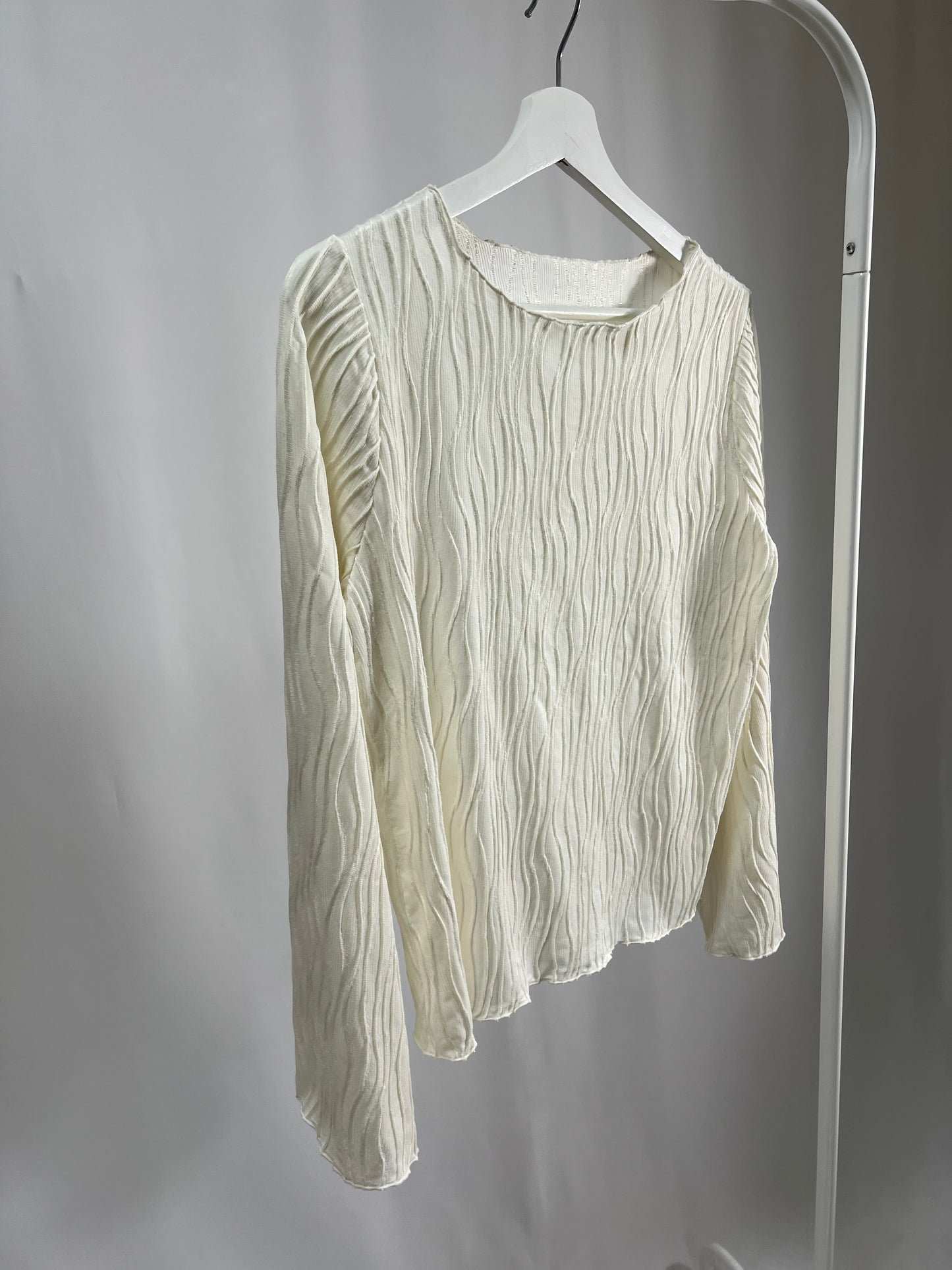 25054Ivory Ribbed Top with Flared Sleeves