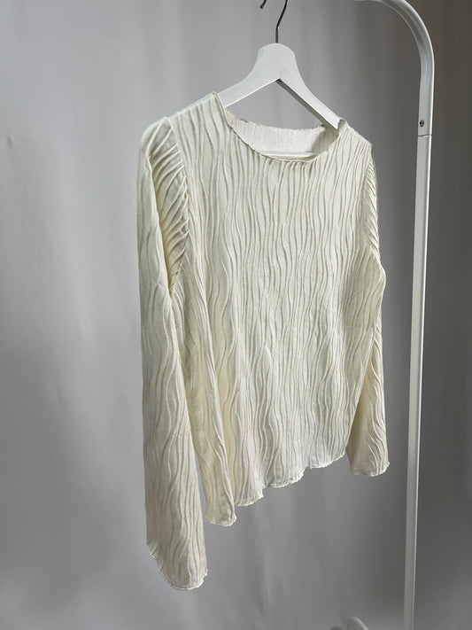 25054Ivory Ribbed Top with Flared Sleeves