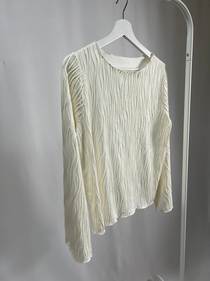 25054Ivory Ribbed Top with Flared Sleeves