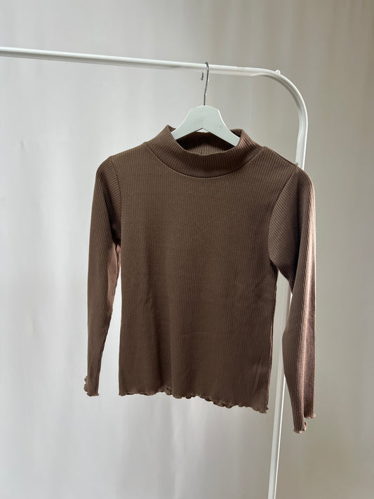 25033Mocha Ribbed Mock Neck