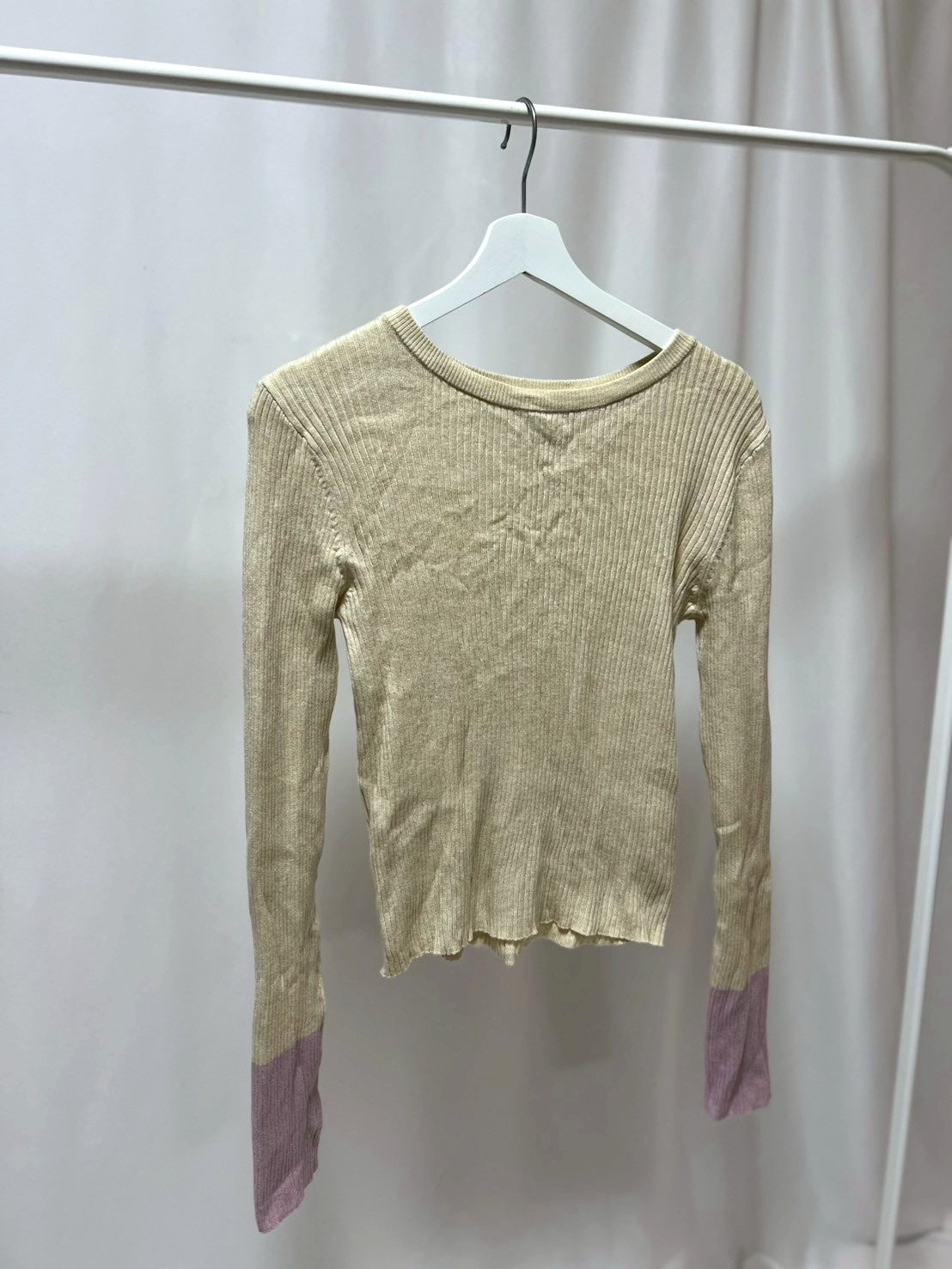 (5月)14-61配色スリーブニットトップス