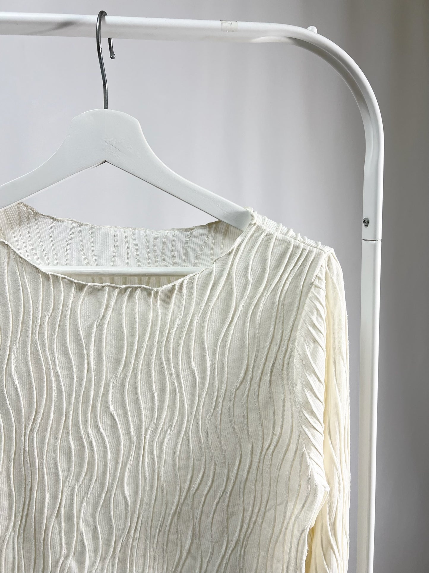 25054Ivory Ribbed Top with Flared Sleeves