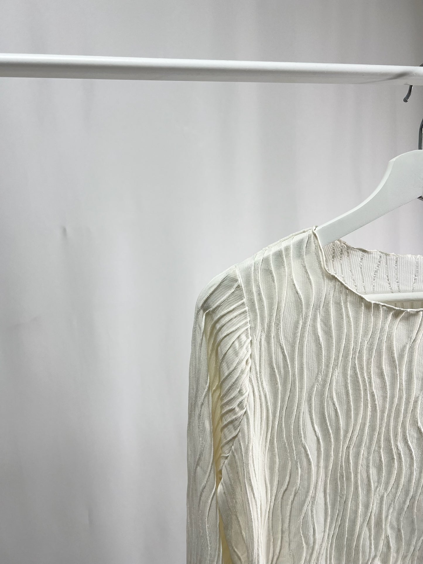25054Ivory Ribbed Top with Flared Sleeves