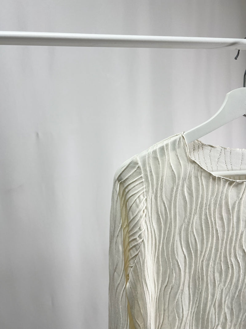 25054Ivory Ribbed Top with Flared Sleeves
