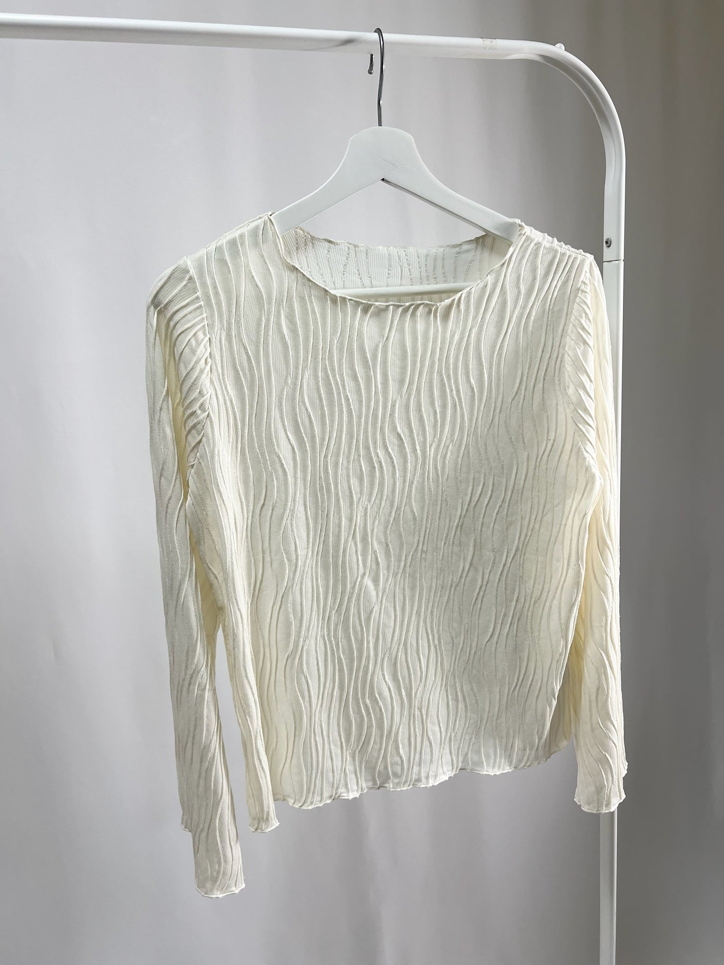 25054Ivory Ribbed Top with Flared Sleeves