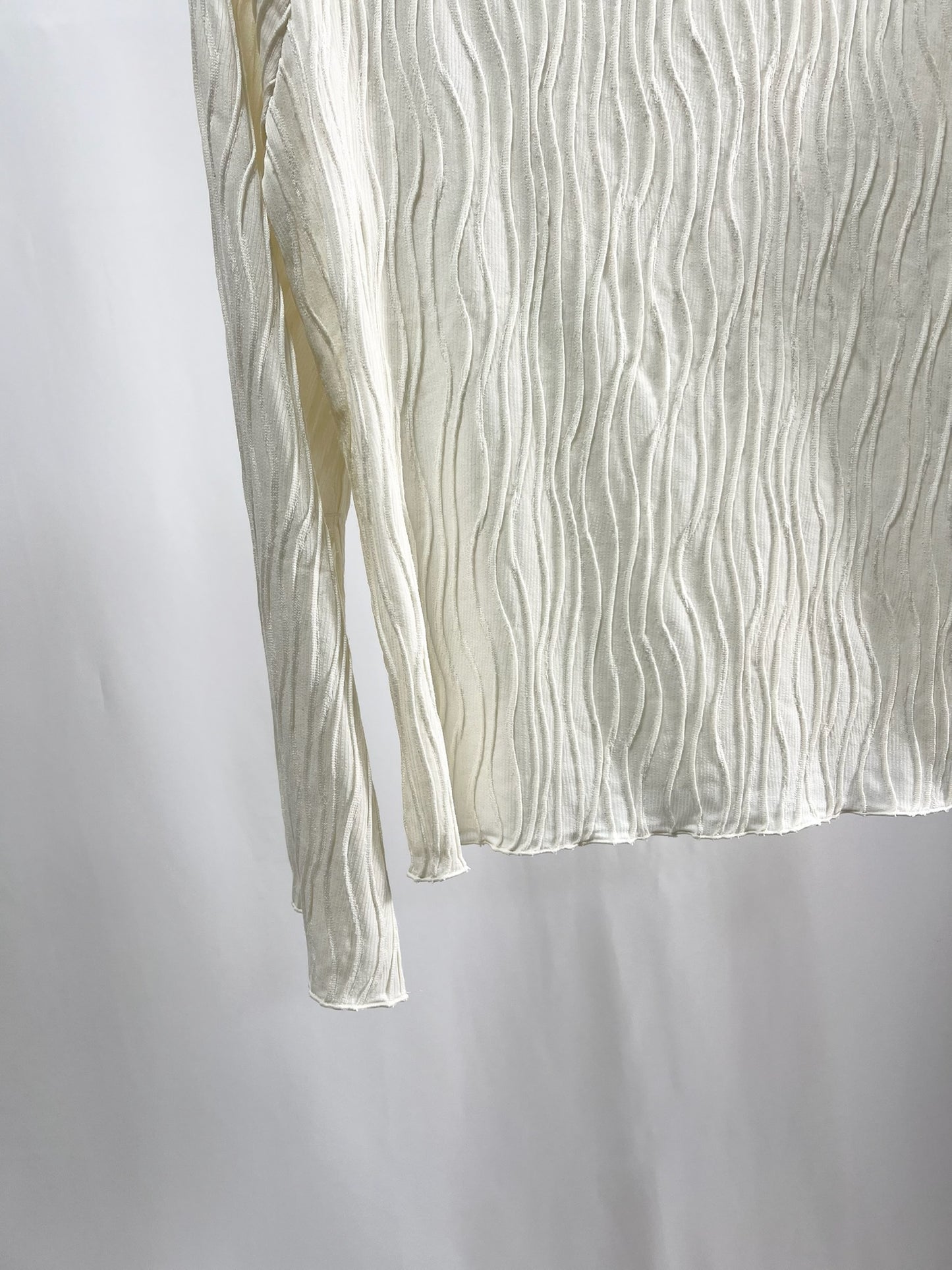 25054Ivory Ribbed Top with Flared Sleeves
