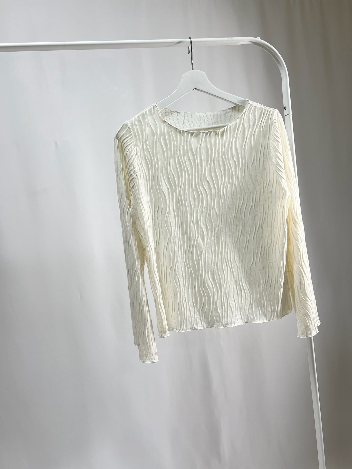 25054Ivory Ribbed Top with Flared Sleeves