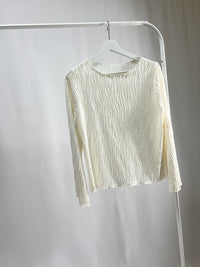 25054Ivory Ribbed Top with Flared Sleeves