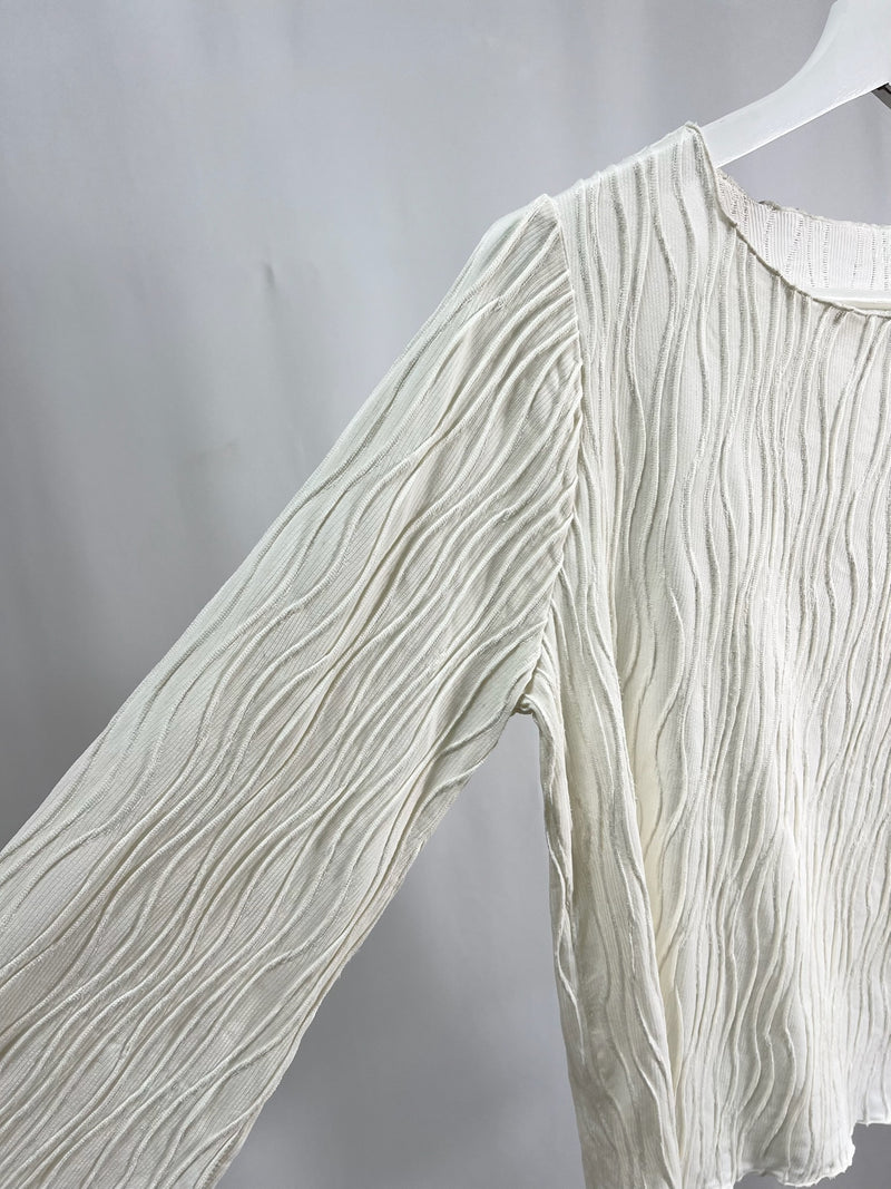 25054Ivory Ribbed Top with Flared Sleeves