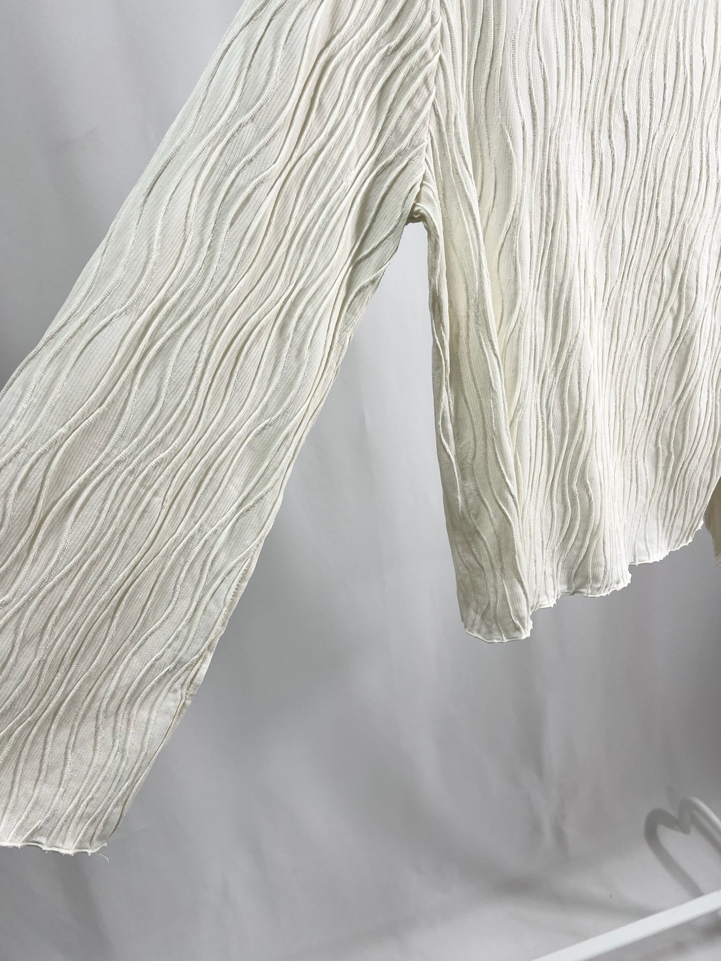 25054Ivory Ribbed Top with Flared Sleeves