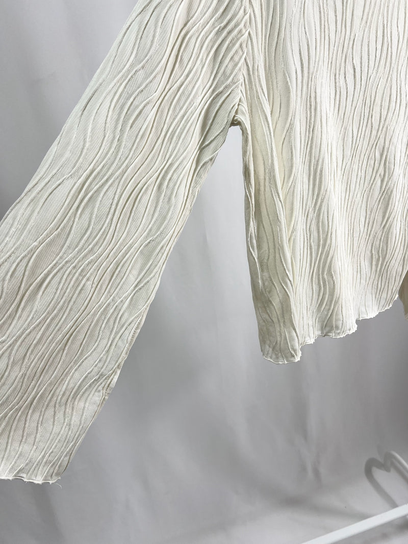 25054Ivory Ribbed Top with Flared Sleeves