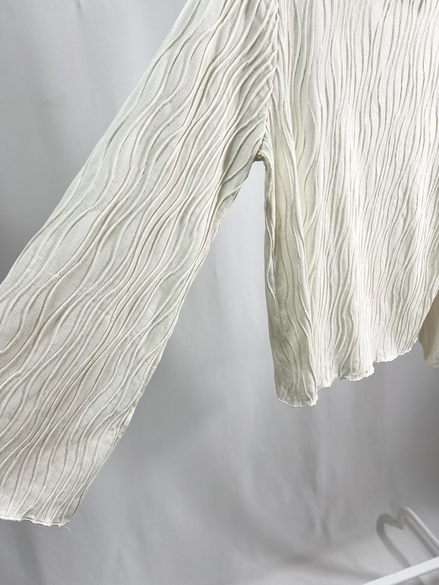 25054Ivory Ribbed Top with Flared Sleeves