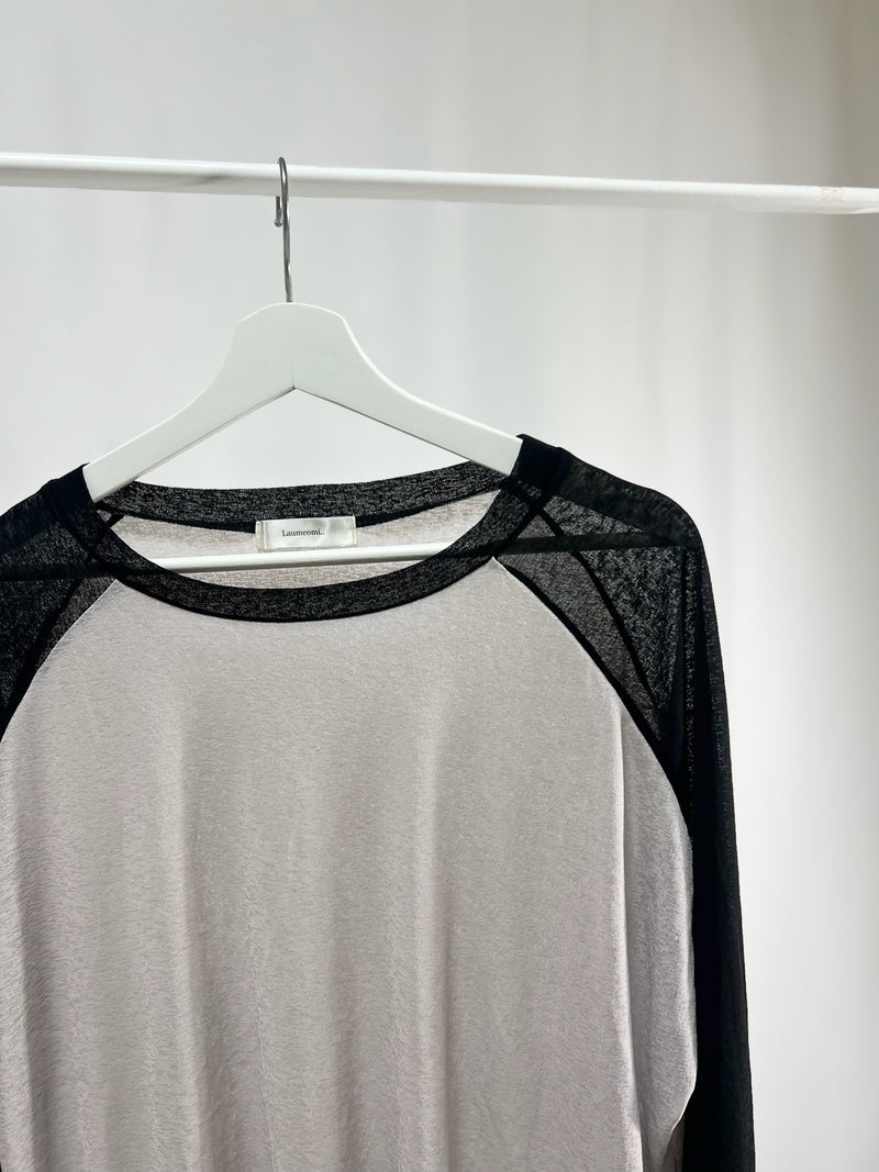 25066Sheer Raglan Top with Flared Sleeves