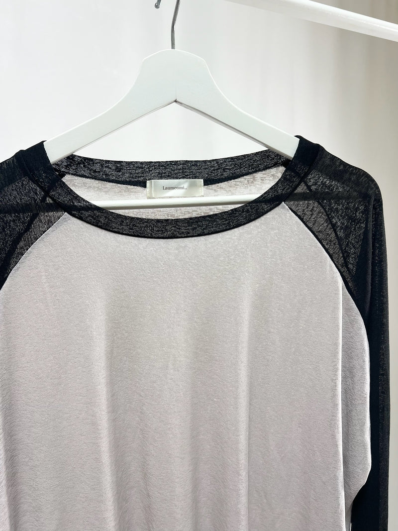 25066Sheer Raglan Top with Flared Sleeves