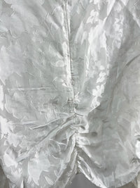 25052White Sheer Floral Top with Drawstring Detail