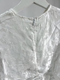 25052White Sheer Floral Top with Drawstring Detail
