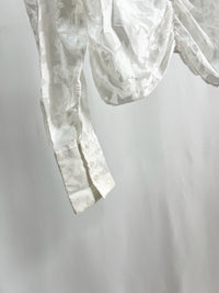 25052White Sheer Floral Top with Drawstring Detail