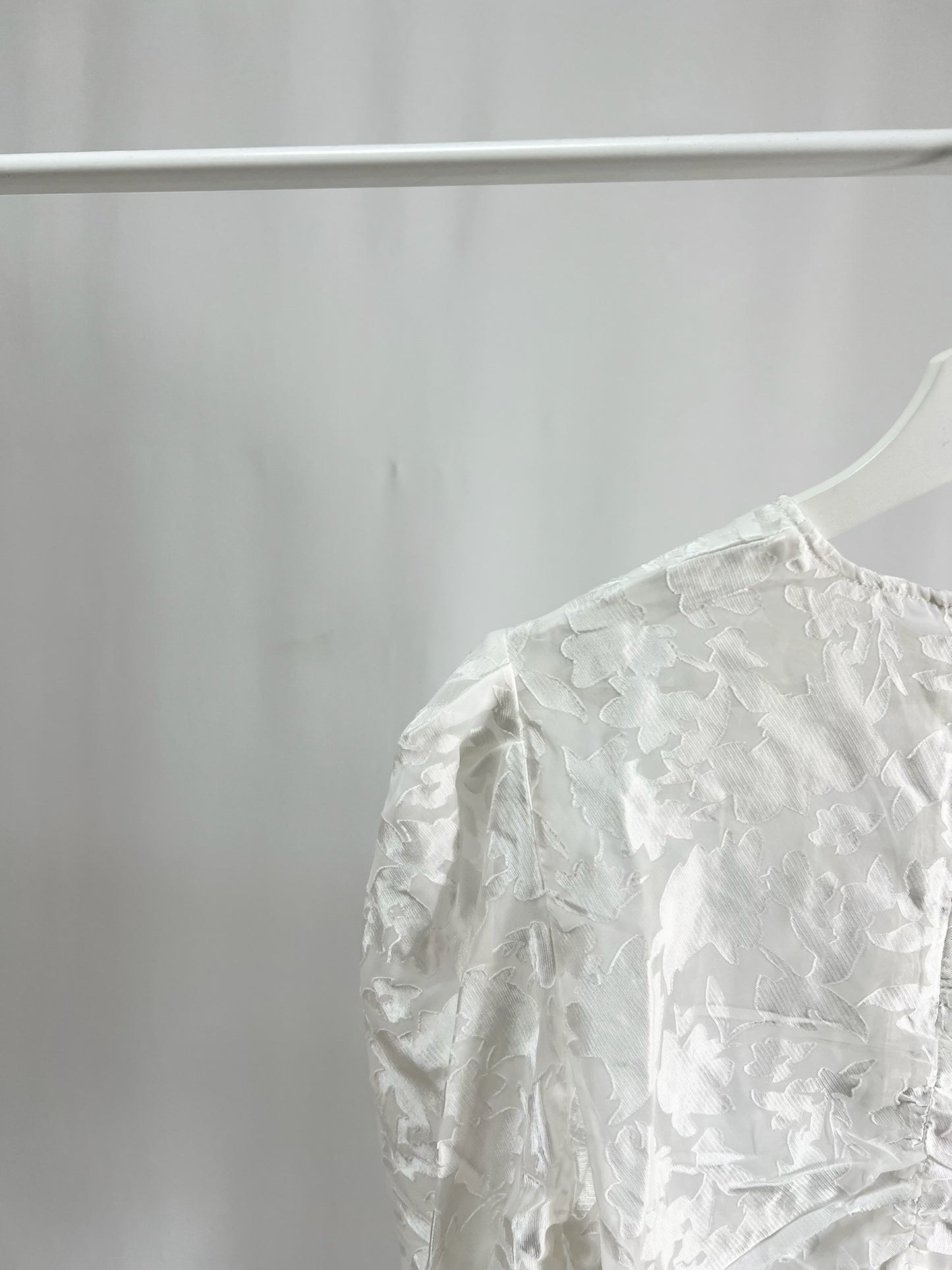 25052White Sheer Floral Top with Drawstring Detail