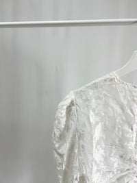 25052White Sheer Floral Top with Drawstring Detail