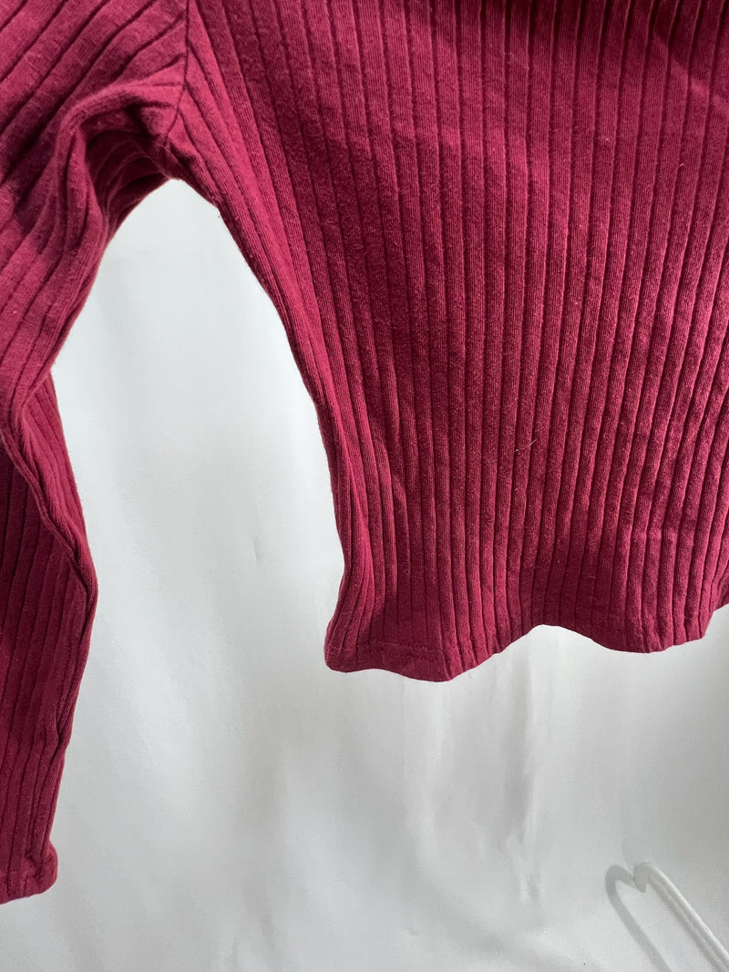 25051Bordeaux Ribbed Knit Off-Shoulder Crop Top