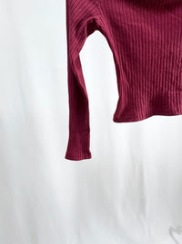 25051Bordeaux Ribbed Knit Off-Shoulder Crop Top