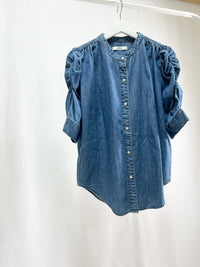 25050Denim Shirt with Power Shoulders – Elbow Sleeve