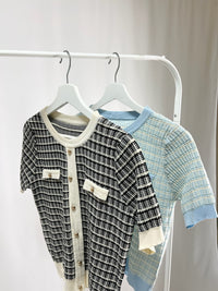 25048Short-Sleeve Tweed Cardigan