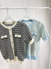 25048Short-Sleeve Tweed Cardigan