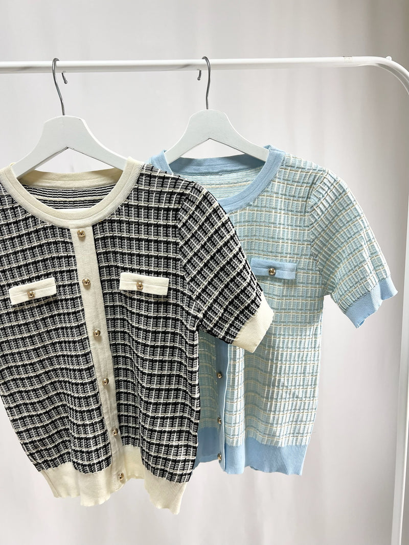 25048Short-Sleeve Tweed Cardigan