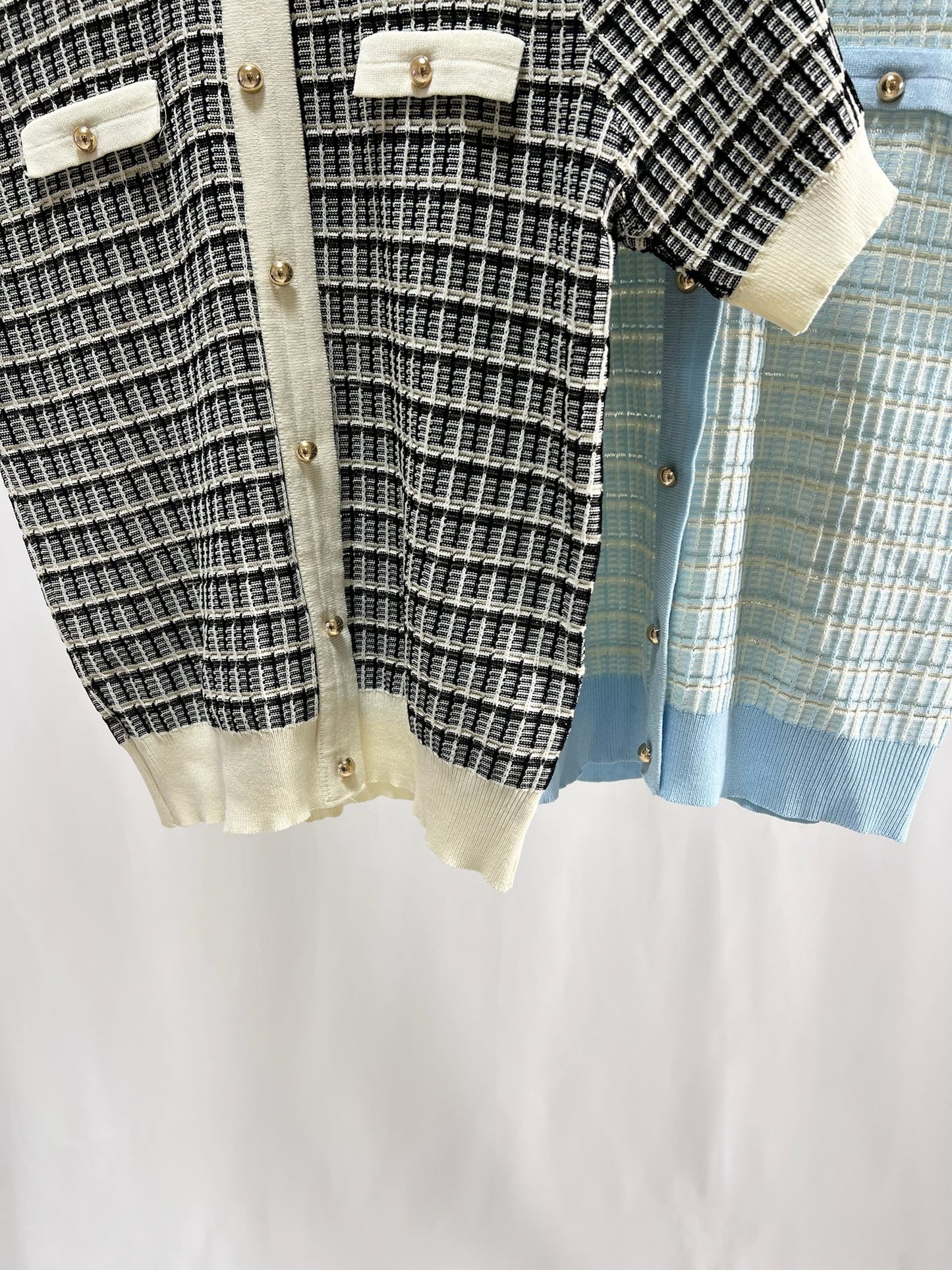 25048Short-Sleeve Tweed Cardigan