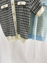 25048Short-Sleeve Tweed Cardigan