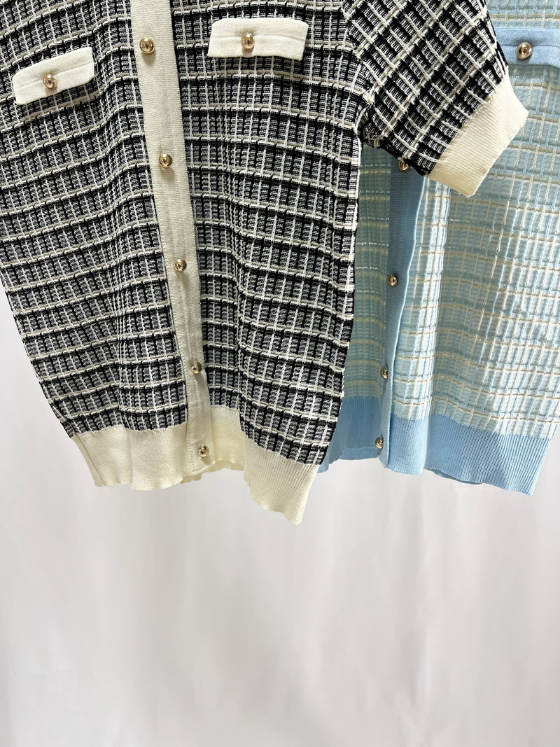 25048Short-Sleeve Tweed Cardigan