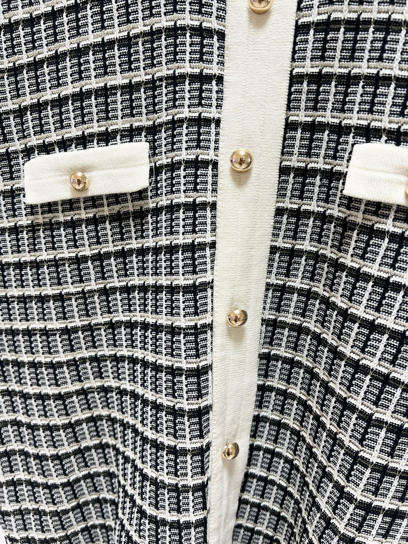 25048Short-Sleeve Tweed Cardigan
