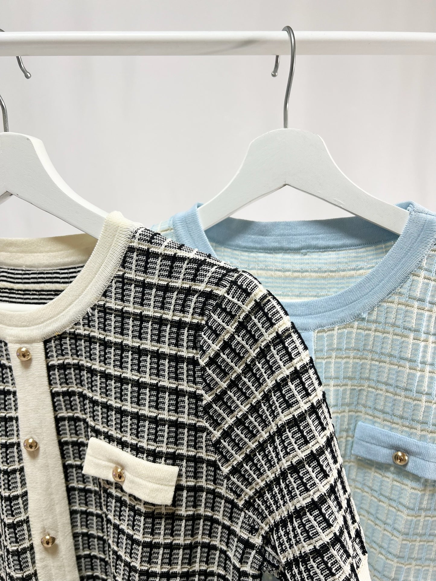 25048Short-Sleeve Tweed Cardigan