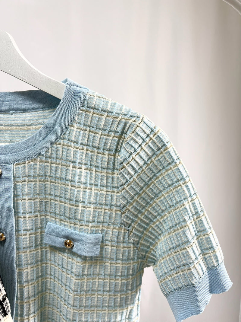 25048Short-Sleeve Tweed Cardigan
