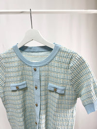 25048Short-Sleeve Tweed Cardigan